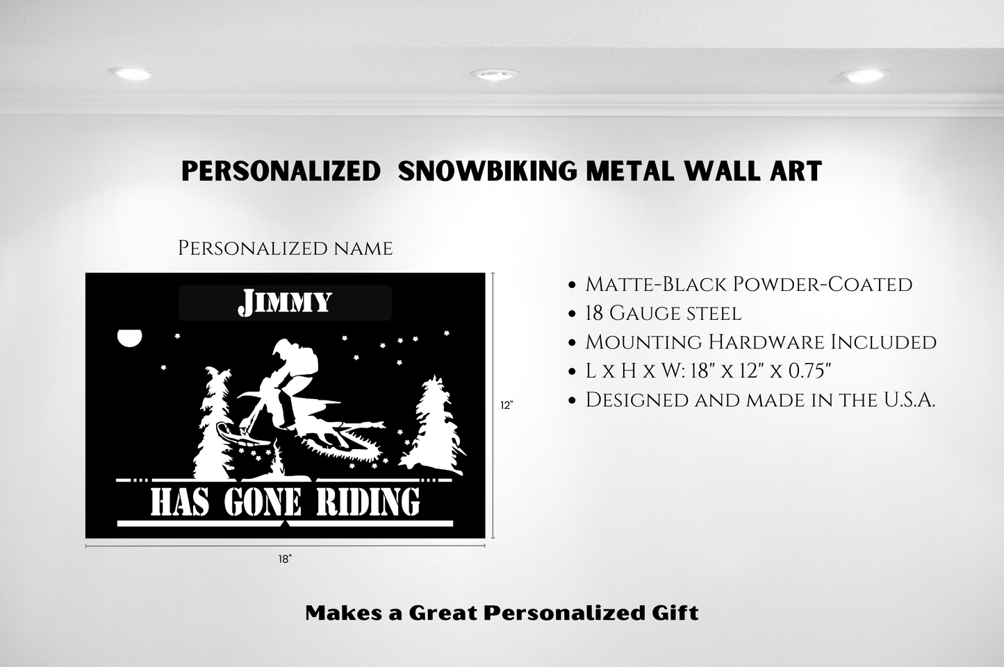 Personalized Snowbike Metal Wall Art GONE RIDING
